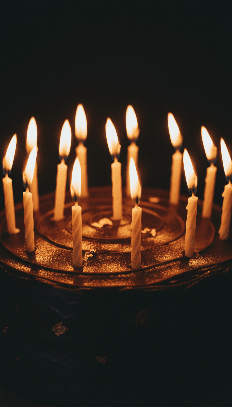 Lit candles on a birthday cake